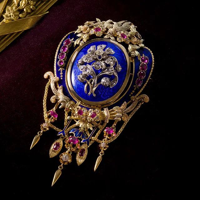 ブルーエナメルペンダント＆ブローチ